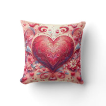 Coussin décoratif à cœur rose tourbillonnant et pa