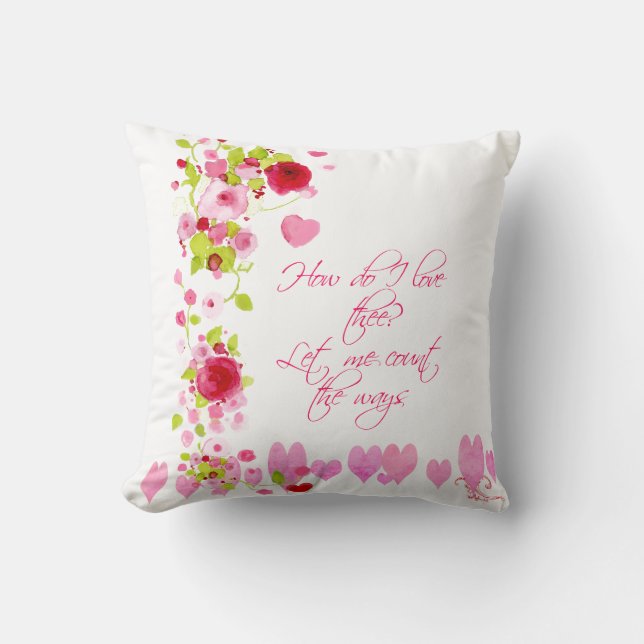 Coussin décoratif à cœurs et fleurs aquarellisés (Recto)