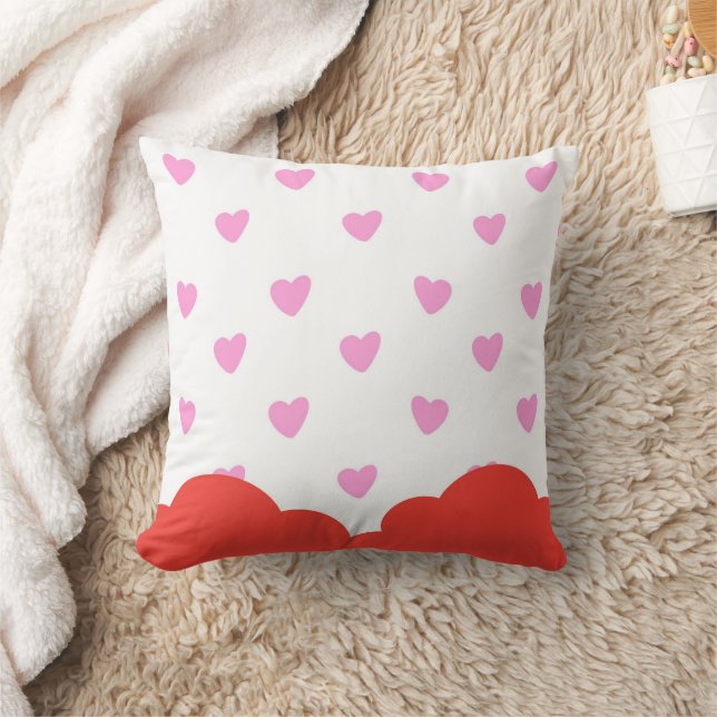 Coussin Décoratif à Cœurs Roses Romantiques (Couverture)