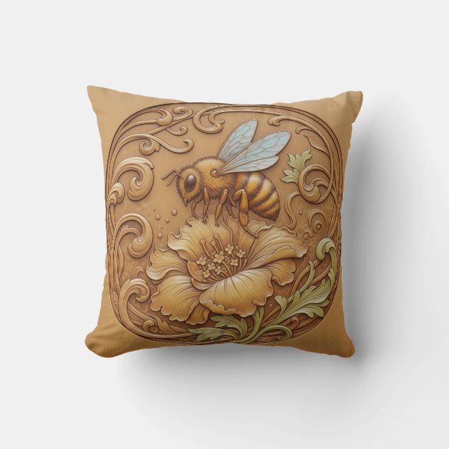Coussin décoratif à effet de sculpture sur bois (Recto)