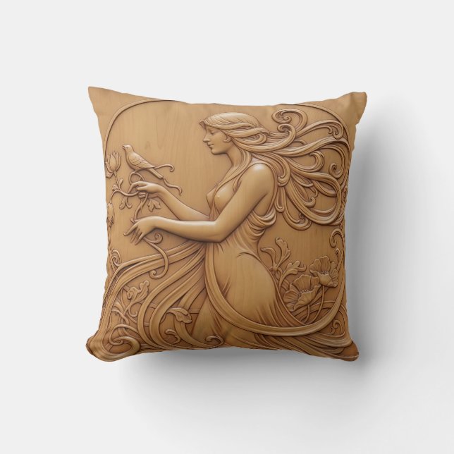 Coussin décoratif à effet de sculpture sur bois (Recto)