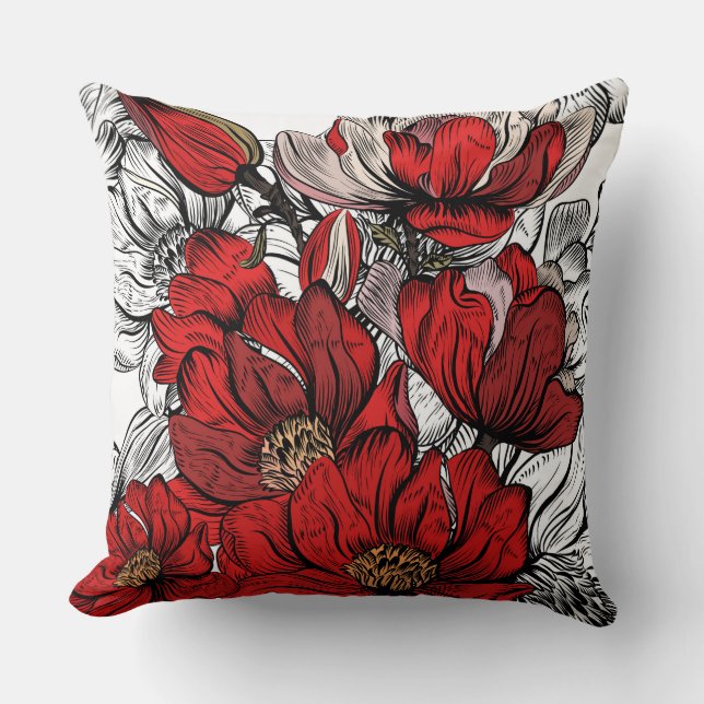Coussin décoratif à fleurs rouge/noir (Recto)