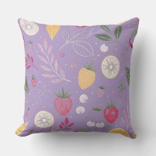 « Coussin décoratif à motif botanique de fraise et