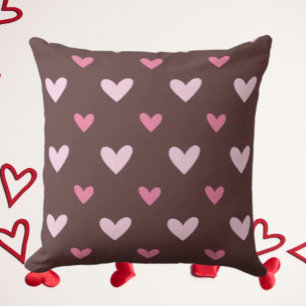 Coussin décoratif à motif cœur rose et chocolat