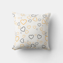 Coussin décoratif à motif cœurs heureux gris jaune