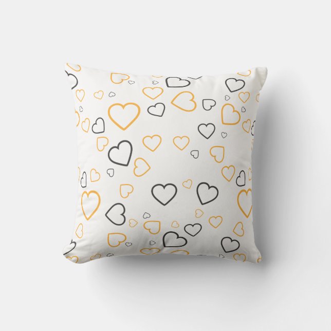 Coussin décoratif à motif Cœurs Jaune Gris Heureux (Recto)