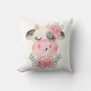 Coussin décoratif à motif de vache à l'aquarelle a
