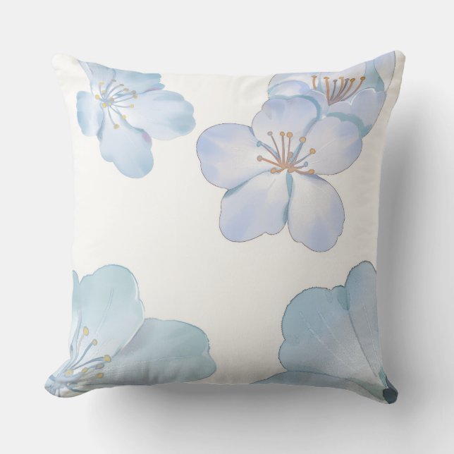 Coussin décoratif à motif d'hibiscus bleu (Recto)