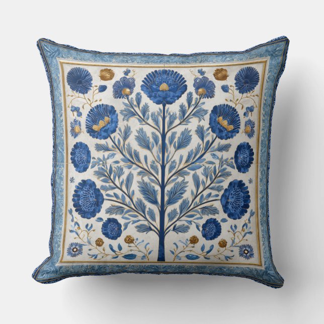Coussin décoratif à motif floral et arbre (Recto)