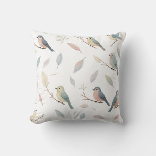 Coussin décoratif à motif oiseaux et feuilles past
