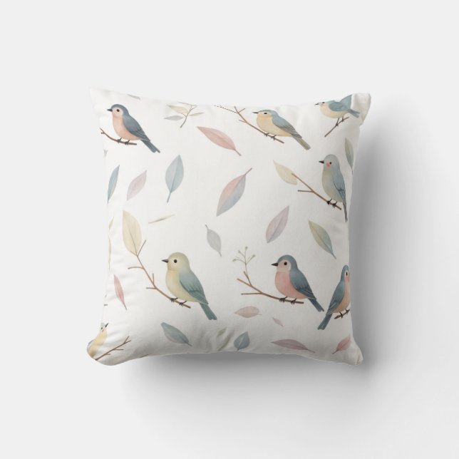 Coussin décoratif à motif oiseaux et feuilles past (Recto)