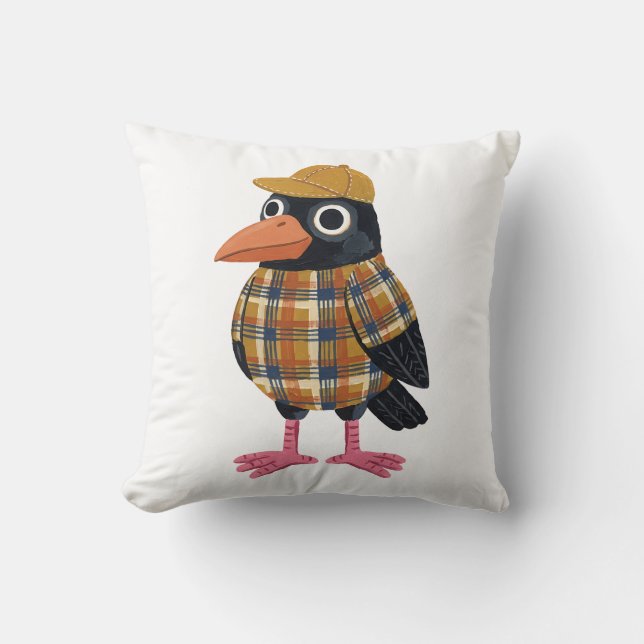 Coussin décoratif à motif tartan avec un corbeau m (Recto)