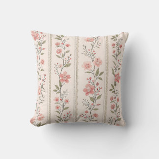 Coussin décoratif à rayures florales Blush Vintage