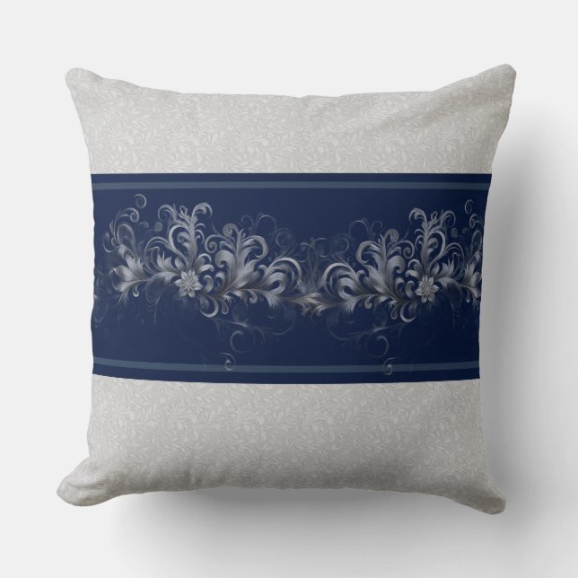 Coussin décoratif abstrait bleu et gris (Recto)
