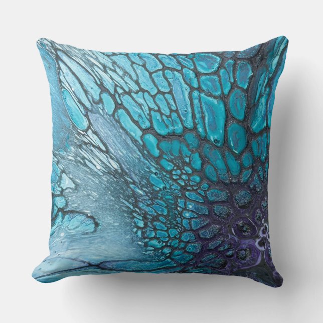 Coussin décoratif abstrait en bleu et vert (Recto)