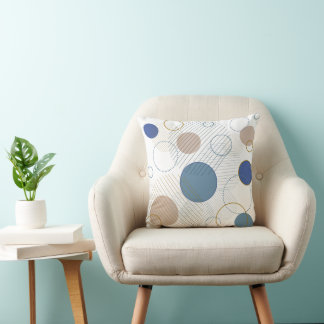 Coussin décoratif abstrait or bleu et blanc