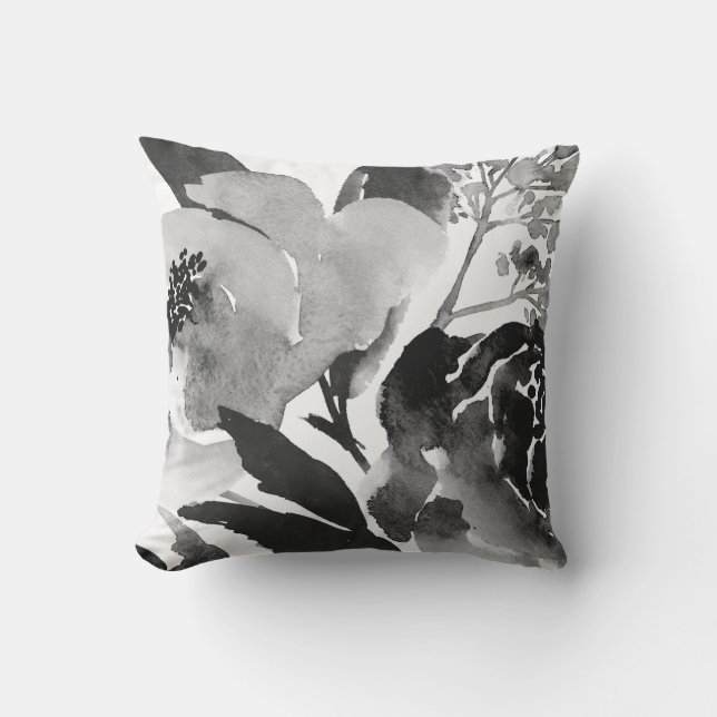 Coussin décoratif / accent extérieur floral noir e (Recto)