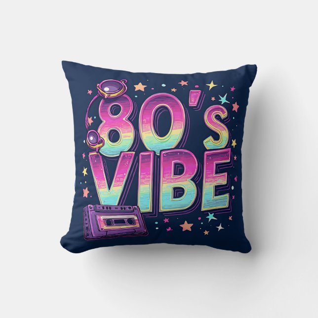 Coussin décoratif ambiance 80's – Cassette néon et (Recto)