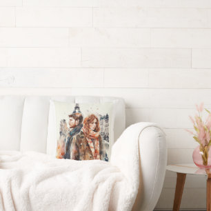 Coussin décoratif Amour à Paris aquarelle