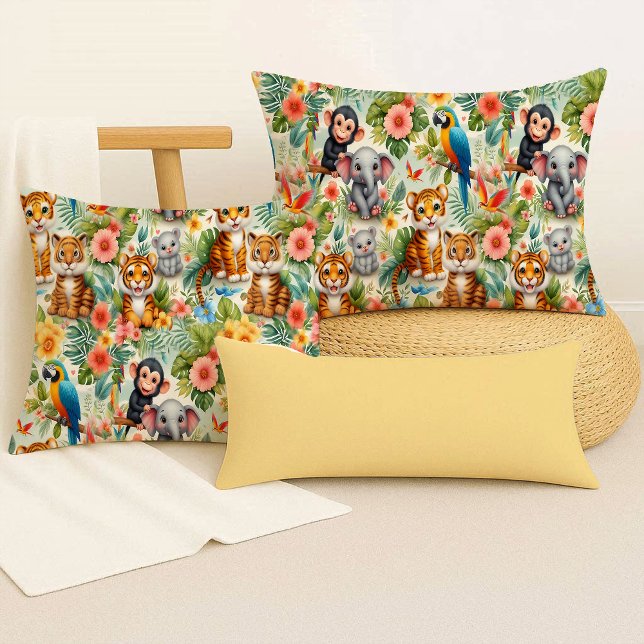 Coussin Décoratif Animaux de la Jungle Tropicaux M (Baby Jungle Animals Cute Tropical Throw Pillow)