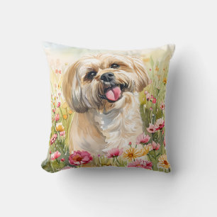 Coussin décoratif aquarelle Lhasa Apso