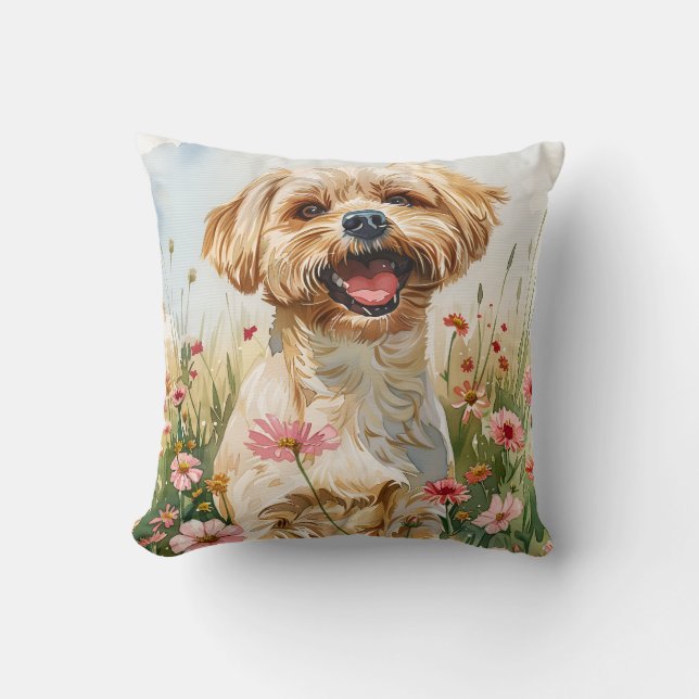 Coussin décoratif aquarelle Maltais (Recto)