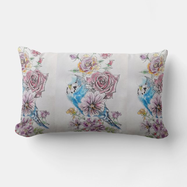 Coussin décoratif aquarelle oiseau bleu perruche e (Recto)