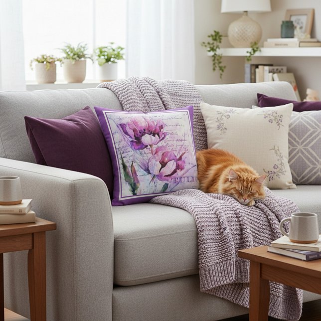 Coussin décoratif aquarelle tulipes (Créateur téléchargé)