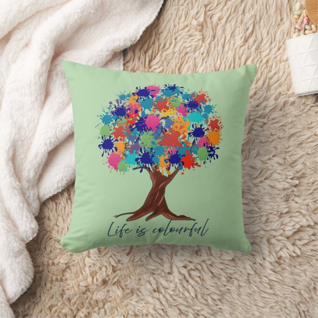 Coussin décoratif Arbre de Taches de Peinture Colo (Couverture)