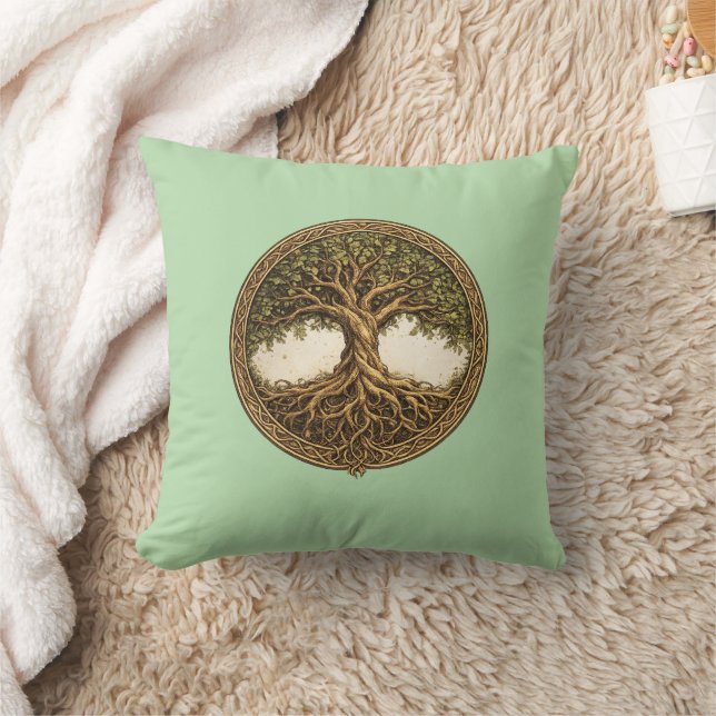 Coussin décoratif Arbre de Vie Celtique Vert Sauge (Couverture)