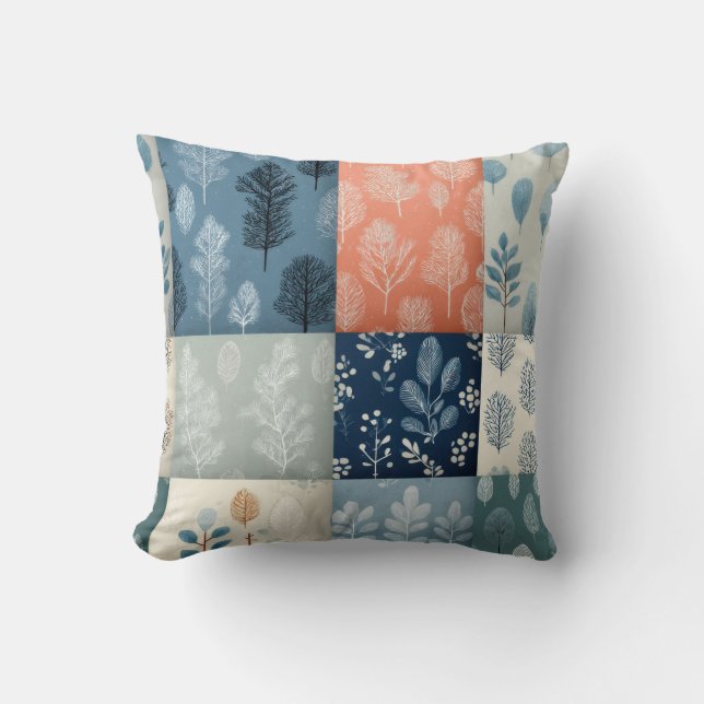 Coussin décoratif arbres forestiers patchwork scan (Recto)