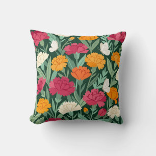 Coussin décoratif aux œillets et papillons colorés