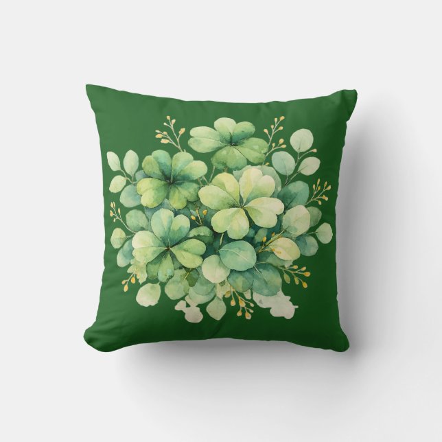Coussin décoratif aux pousses de bouquet de trèfle (Recto)