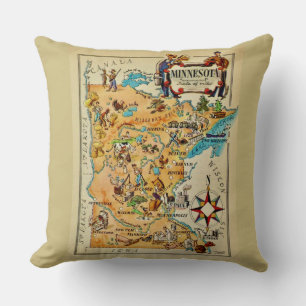 Coussin décoratif avec carte illustrée du Minnesot
