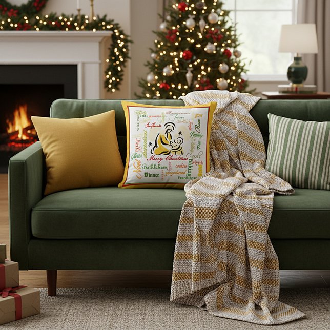 coussin décoratif avec collage de mots de Noël (Créateur téléchargé)