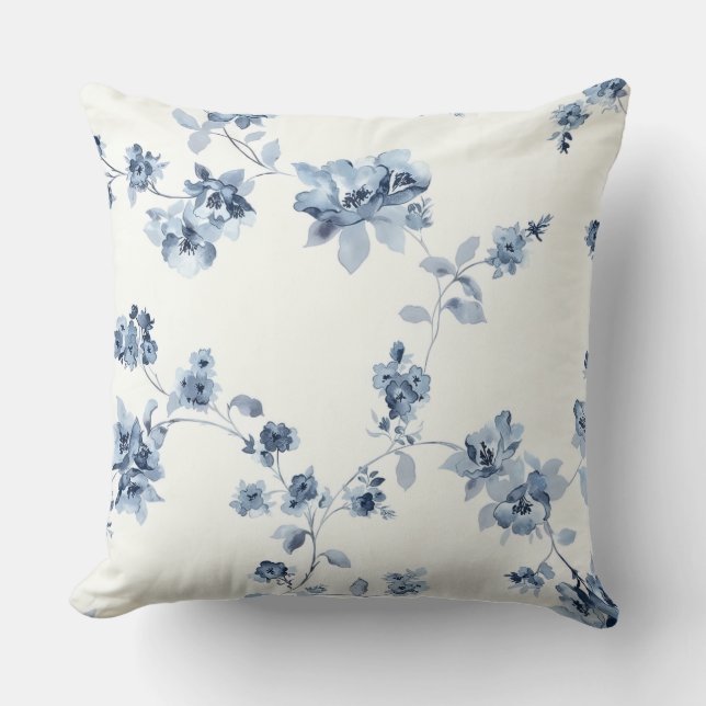 Coussin décoratif avec imprimé de fleurs bleues (Recto)