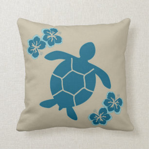 coussin décoratif avec la tortue de mer, bleue su