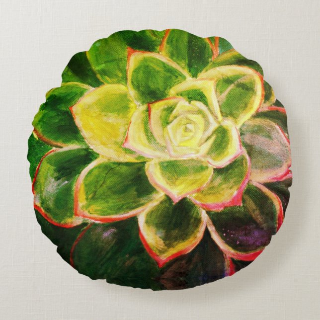 Coussin décoratif avec peinture de plante grasse (Devant)