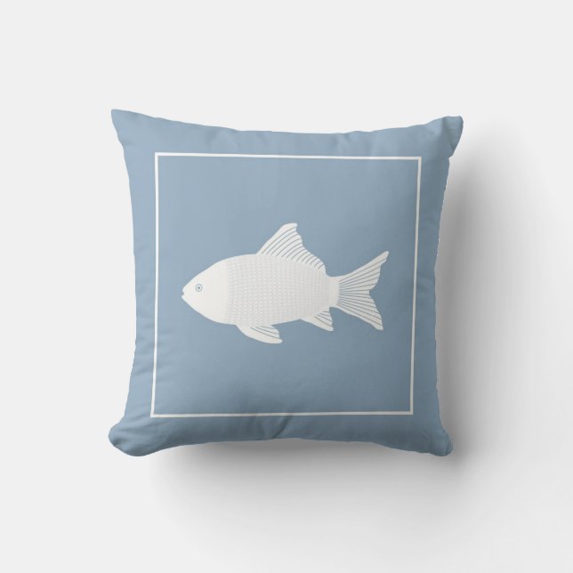 Coussin décoratif avec poisson blanc sur bleu (Recto)