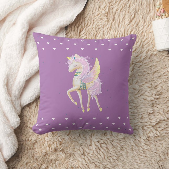 Coussin décoratif avec une jolie image de licorne. (Couverture)