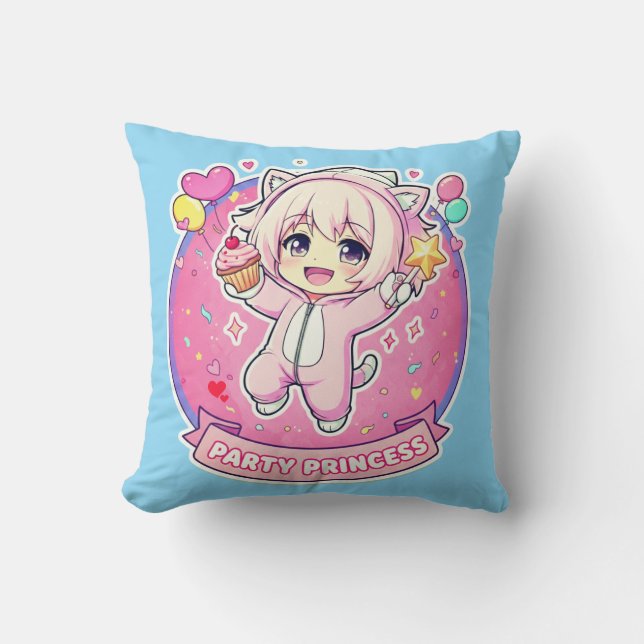 Coussin décoratif avec une mignonne fille anime ch (Recto)