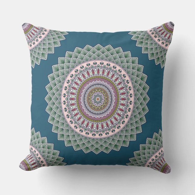 Coussin décoratif aztèque bleu réversible (Recto)