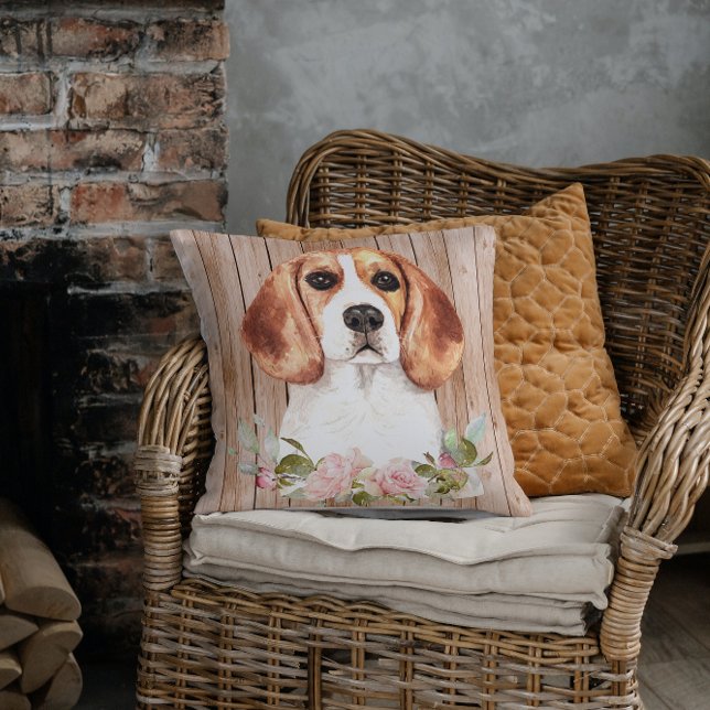 Coussin décoratif Beagle & Fleurs à motif aquarell (Créateur téléchargé)