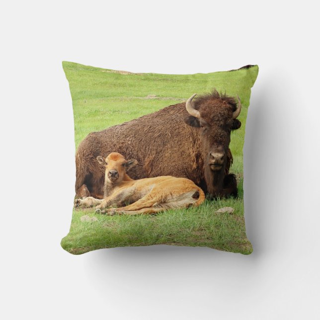 Coussin décoratif Bison mère et veau (Recto)