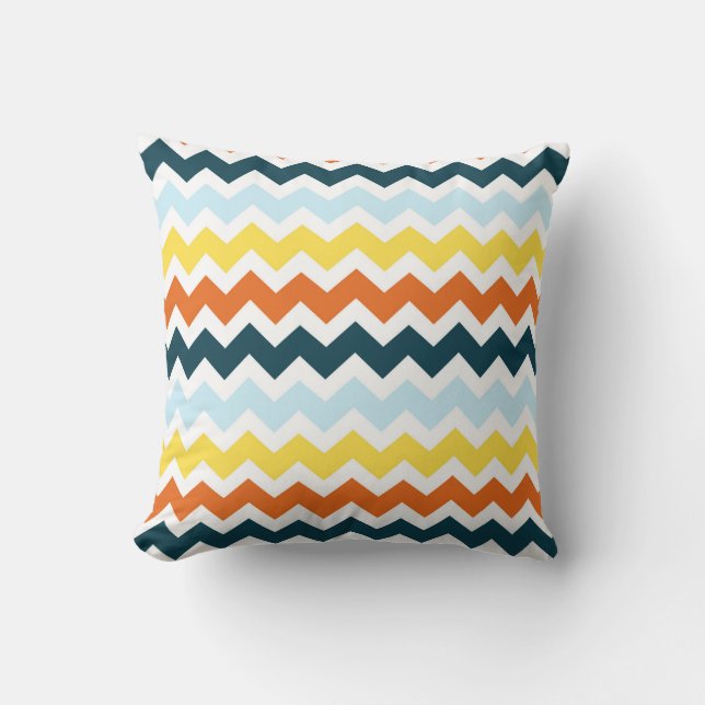 Coussin décoratif bleu de Chevron de jaune orange (Recto)