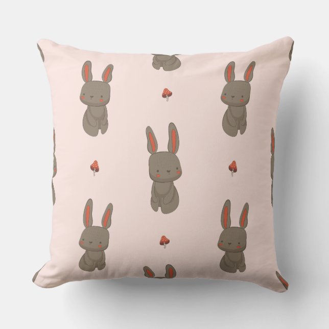 Coussin décoratif Blush Woodland Bunny & Mushroom (Recto)