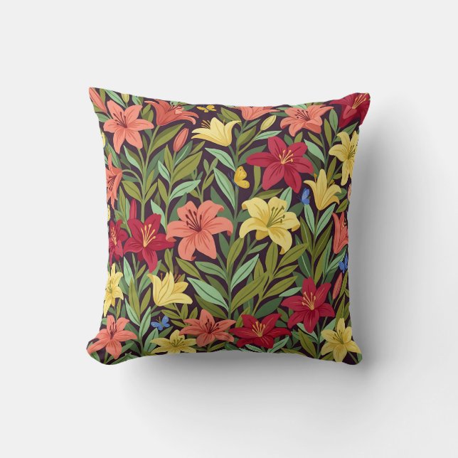 Coussin décoratif botanique Lily & Papillon (Recto)