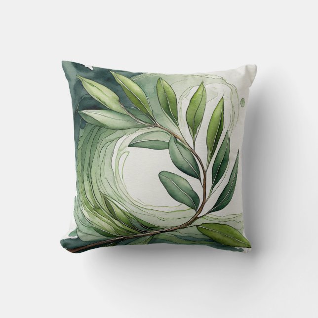Coussin décoratif | Branche de olivier à l'aquarel (Recto)