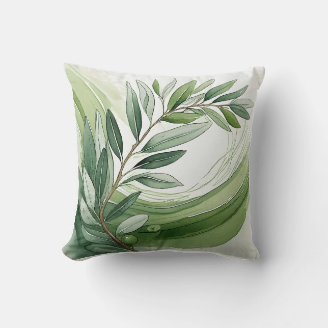 Coussin décoratif | Branche d'olivier à l'aquarell (Recto)