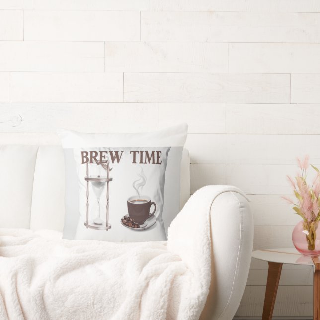 Coussin décoratif "Brew Time" – Sablier et tasse à (Canapé)